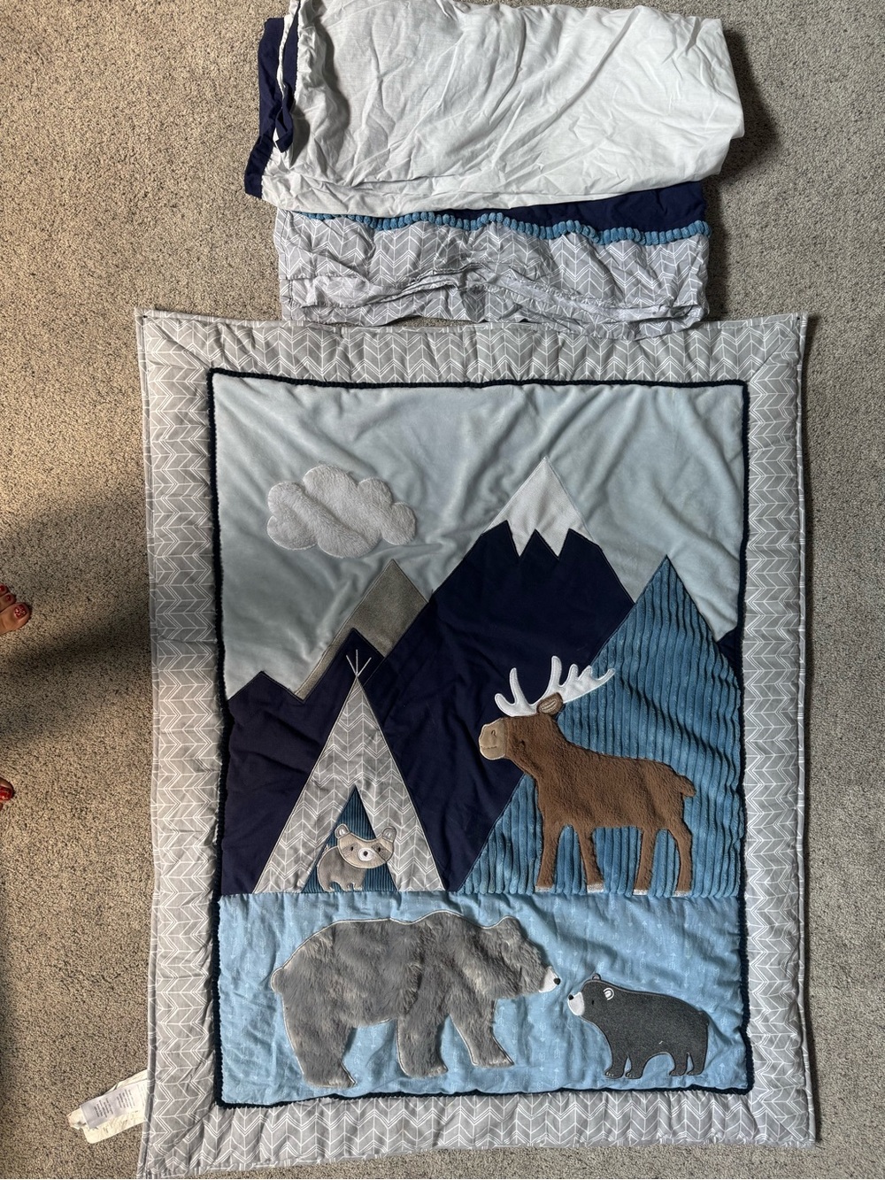 Nursery Mountain Animals Quilt - Blue and Gray